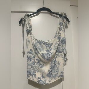 Reformation Floral Print Tie Shoulder Top